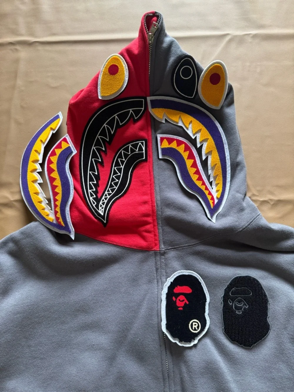 A Bathing Ape Shark Full Zip Patch Hoodie Malaysia- Gray - Picture 6 of 10
